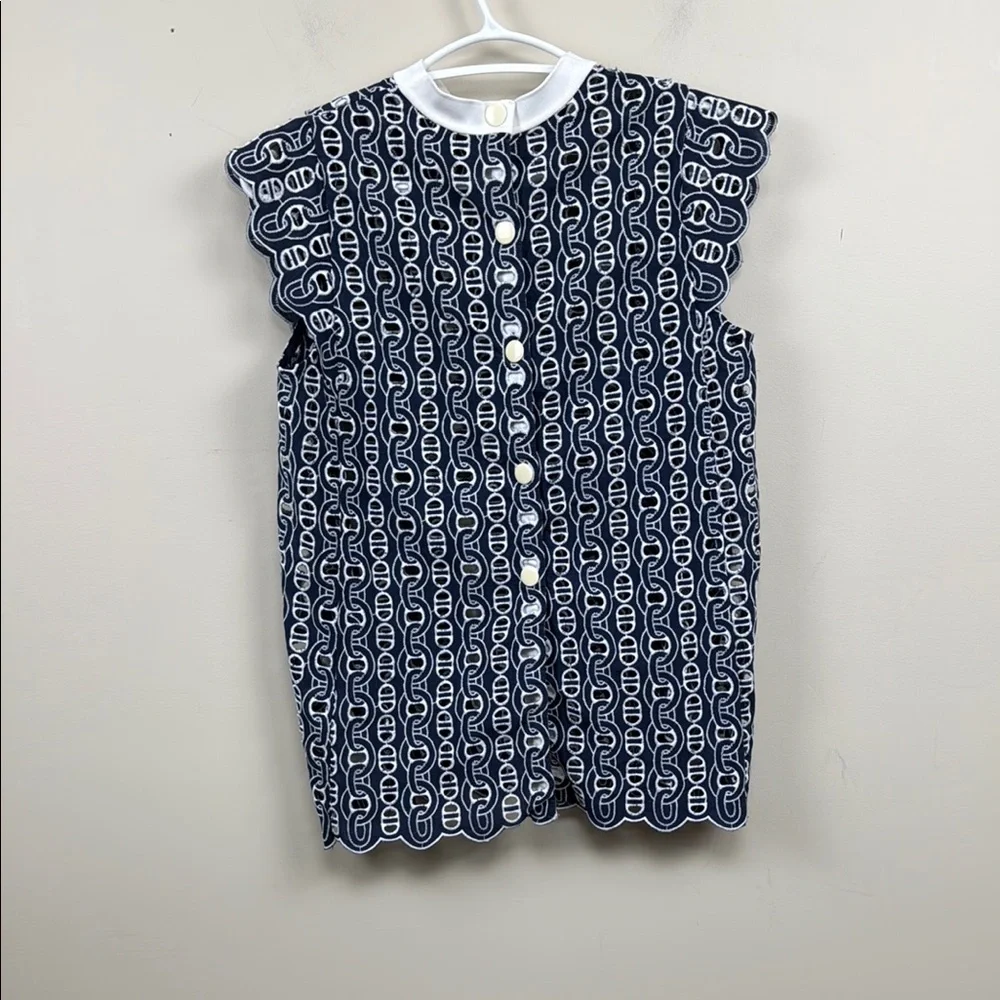 Sandro Navy and White Lace-Pattern Sleeveless Top - Picture 3 of 12